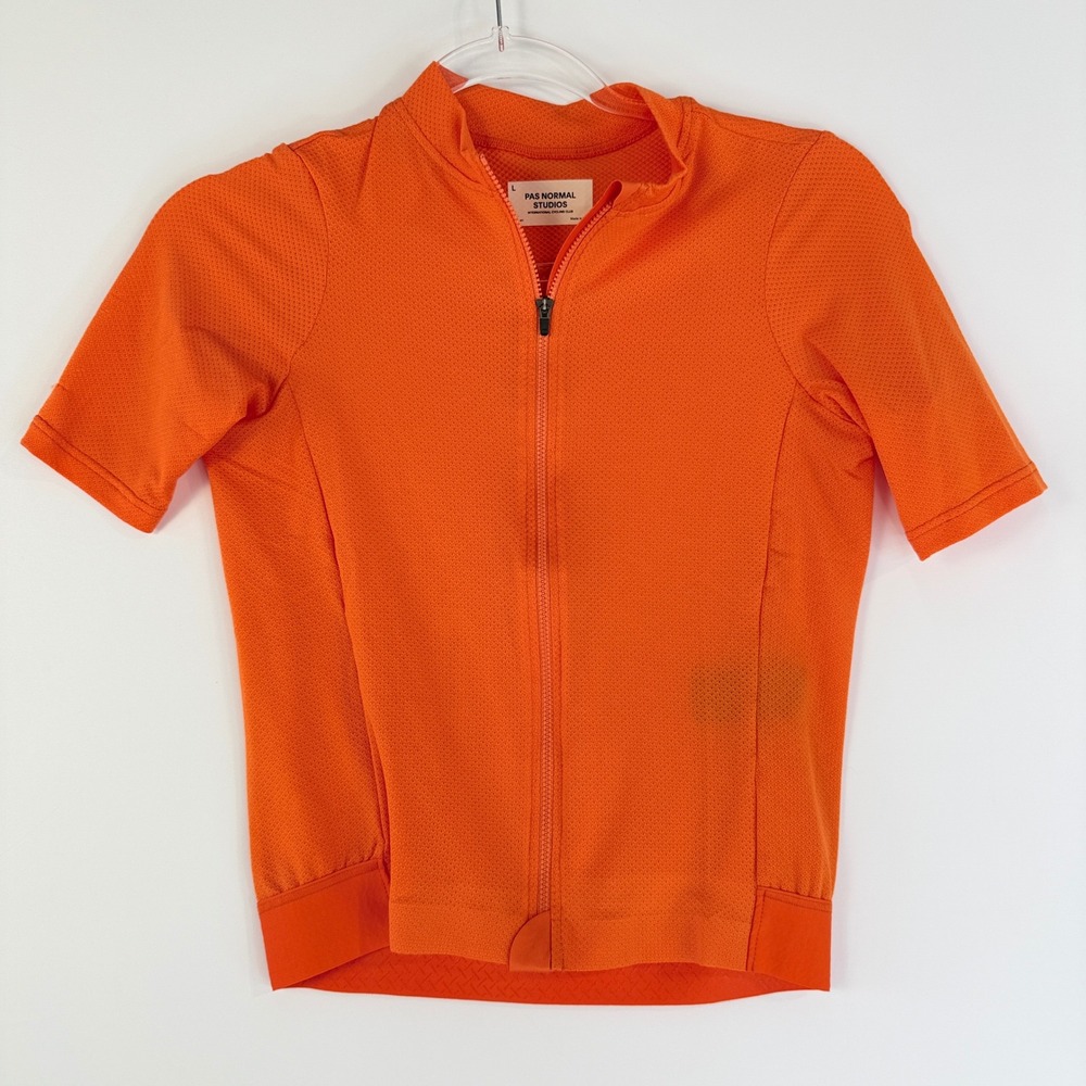 Pas Normal Studios Cycling Jersey Women Large Orange Short Sleeve Full Zip Zip